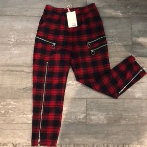 plaid pants with zippers